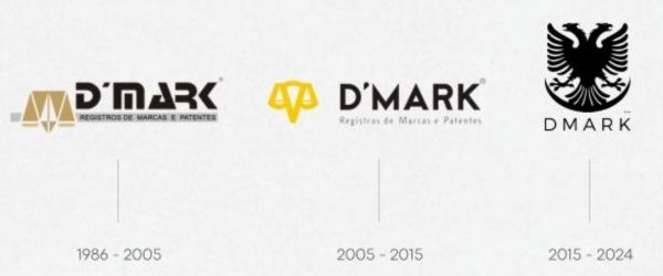 Evolução das identidades visuais utilizadas pela DMARK entre 1986 e 2024